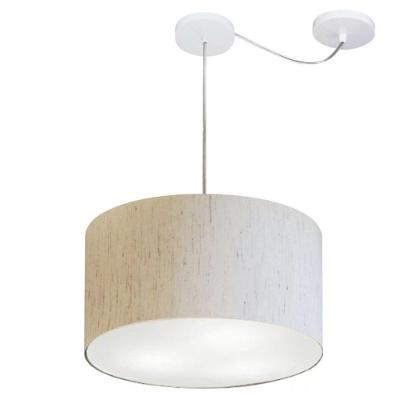 Lustre Pendente Cilíndrico Com Desvio De Centro Md-4166 Cúpula Em Tecido 40x25cm Linho Bege - Bivolt