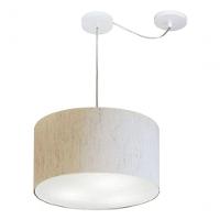 Lustre Pendente Cilíndrico Com Desvio De Centro Md-4166 Cúpula Em Tecido 40x25cm Linho Bege - Bivolt - 3