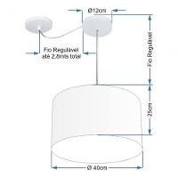 Lustre Pendente Cilíndrico Com Desvio De Centro Md-4166 Cúpula Em Tecido 40x25cm Linho Bege - Bivolt - 4