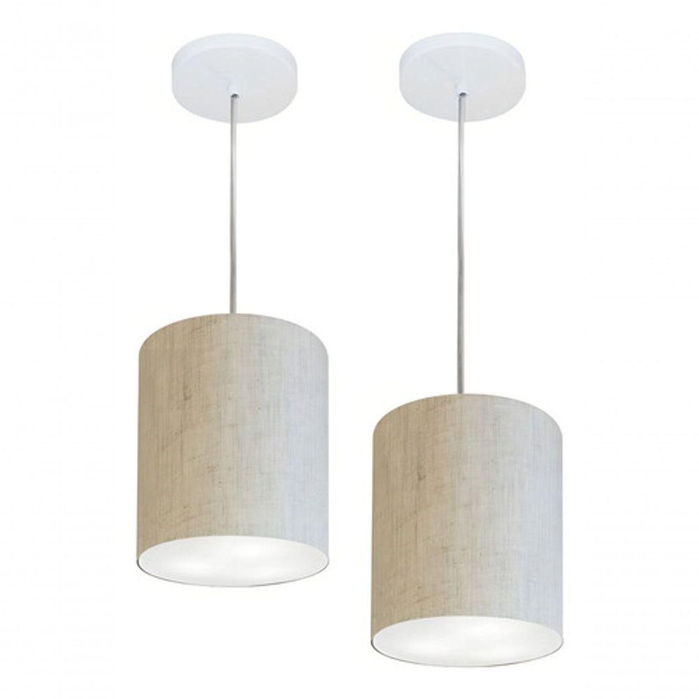 Kit/2 Lustre Pendente Cilíndrico Md-4012 Cúpula Em Tecido 18x25cm Rustico Bege - Bivolt - 5