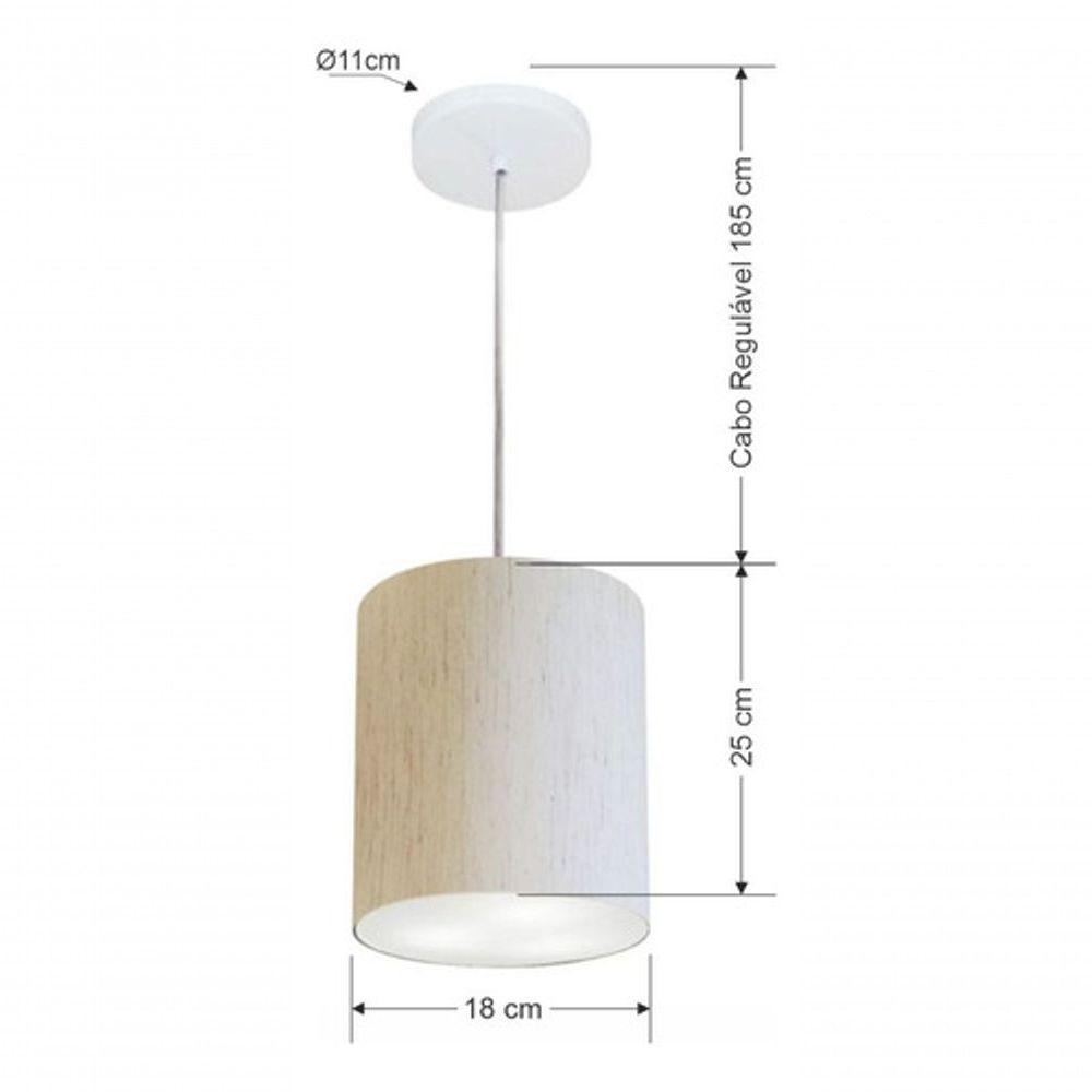 Kit/2 Lustre Pendente Cilíndrico Md-4012 Cúpula Em Tecido 18x25cm Rustico Bege - Bivolt - 6