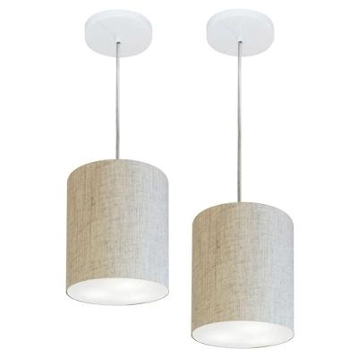 Kit/2 Lustre Pendente Cilíndrico Md-4012 Cúpula Em Tecido 18x25cm Rustico Bege - Bivolt