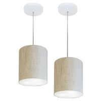 Kit/2 Lustre Pendente Cilíndrico Md-4012 Cúpula Em Tecido 18x25cm Rustico Bege - Bivolt - 1
