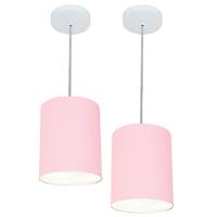 Kit/2 Lustre Pendente Cilíndrico Md-4012 Cúpula Em Tecido 18x25cm Rosa Bebê - Bivolt - 1