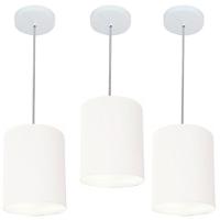Kit/3 Lustre Pendente Cilíndrico Md-4012 Cúpula Em Tecido 18x25cm Branco - Bivolt - 1
