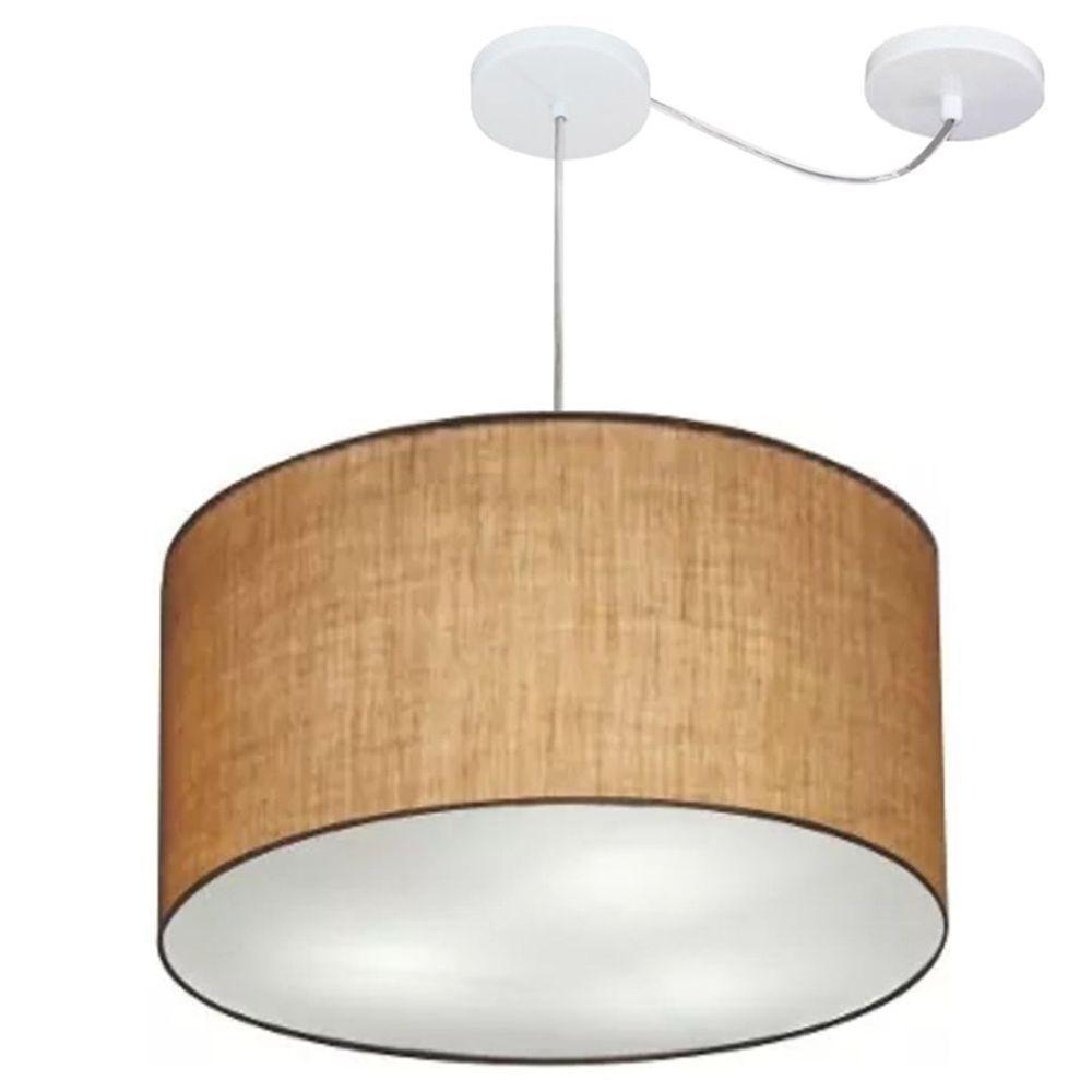 Lustre Pendente Cilíndrico Com Desvio De Centro Md-4168 Cúpula Em Tecido 60x30cm Palha - Bivolt - 1