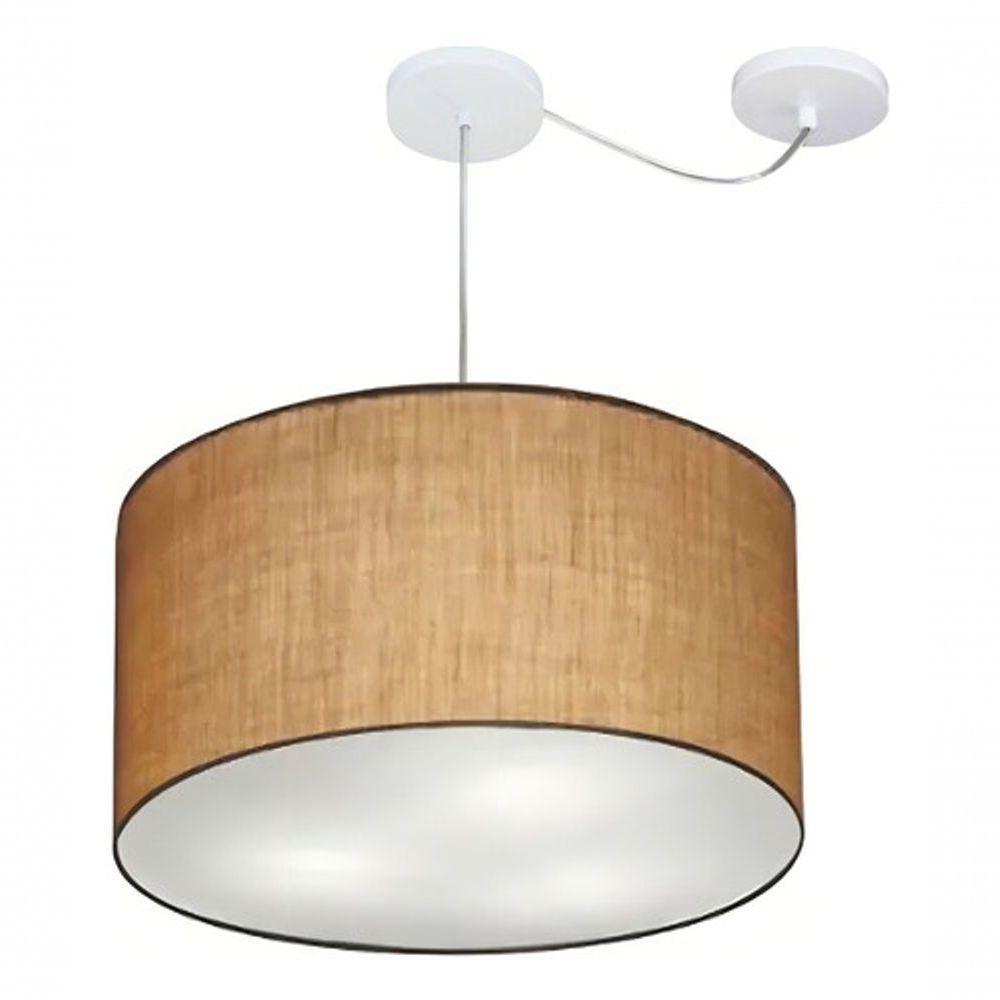 Lustre Pendente Cilíndrico Com Desvio De Centro Md-4168 Cúpula Em Tecido 60x30cm Palha - Bivolt - 3