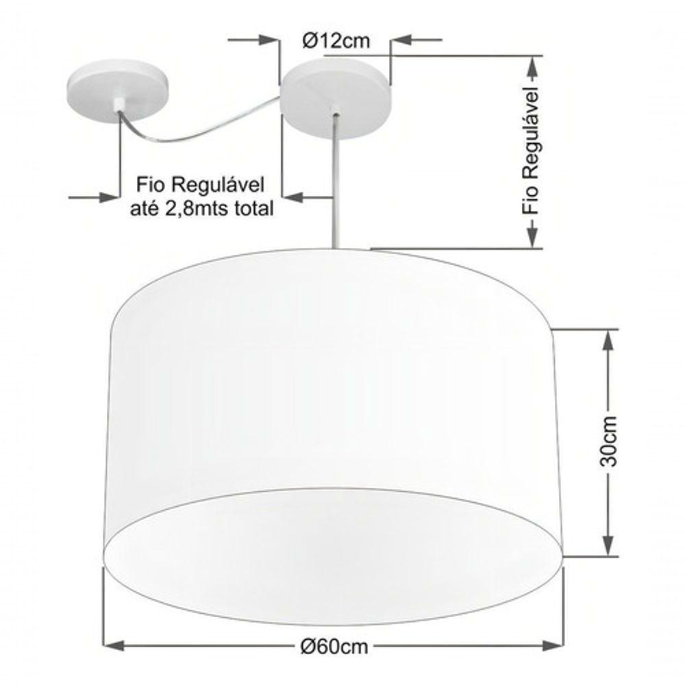 Lustre Pendente Cilíndrico Com Desvio De Centro Md-4168 Cúpula Em Tecido 60x30cm Palha - Bivolt - 4