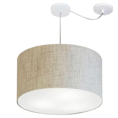 Lustre Pendente Cilíndrico Com Desvio De Centro Md-4168 Cúpula Em Tecido 60x30cm Rustico Bege - Bivolt