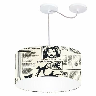 Lustre Pendente Cilíndrico Com Desvio De Centro Md-4151 Cúpula Em Tecido 50x25cm Ny-jornal - Bivolt