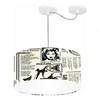 Lustre Pendente Cilíndrico Com Desvio De Centro Md-4151 Cúpula Em Tecido 50x25cm Ny-jornal - Bivolt - 3