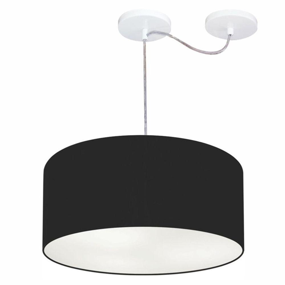 Lustre Pendente Cilíndrico Com Desvio De Centro Md-4151 Cúpula Em Tecido 50x25cm Preto - Bivolt - 1