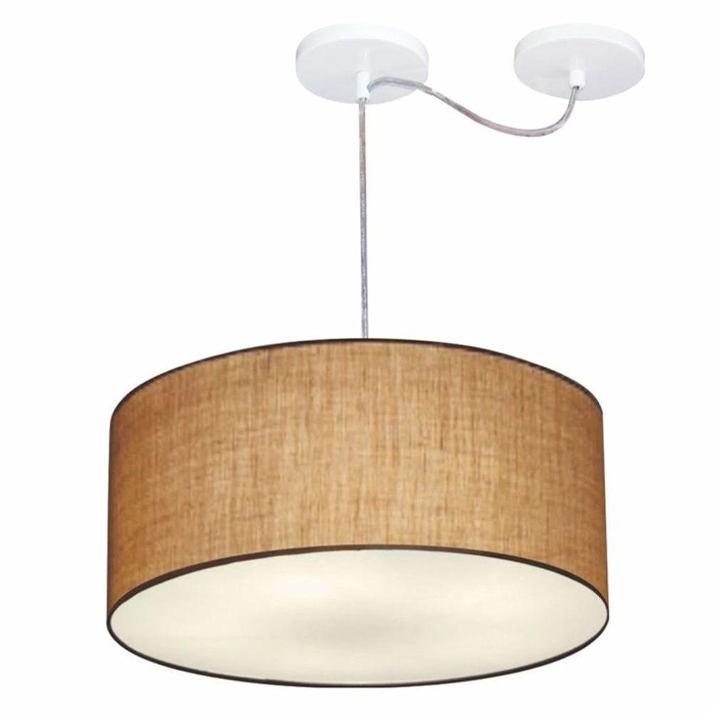 Lustre Pendente Cilíndrico Com Desvio De Centro Md-4151 Cúpula Em Tecido 50x25cm Palha - Bivolt - 1