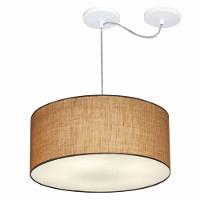 Lustre Pendente Cilíndrico Com Desvio De Centro Md-4151 Cúpula Em Tecido 50x25cm Palha - Bivolt - 1