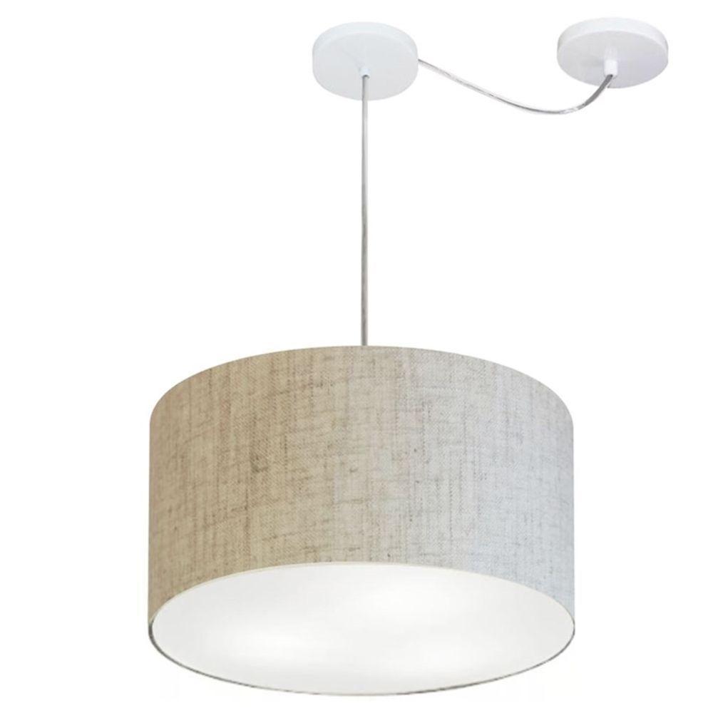 Lustre Pendente Cilíndrico Com Desvio De Centro Md-4163 Cúpula Em Tecido 40x25cm Rustico Bege - Bivolt - 1