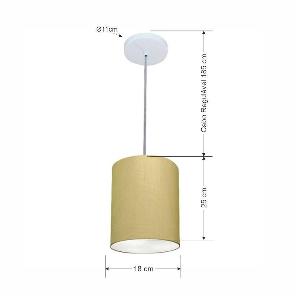 Kit/3 Lustre Pendente Cilíndrico Md-4012 Cúpula Em Tecido 18x25cm Algodão Crú - Bivolt - 3