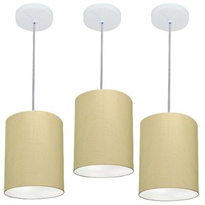 Kit/3 Lustre Pendente Cilíndrico Md-4012 Cúpula Em Tecido 18x25cm Algodão Crú - Bivolt