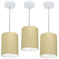 Kit/3 Lustre Pendente Cilíndrico Md-4012 Cúpula Em Tecido 18x25cm Algodão Crú - Bivolt - 1