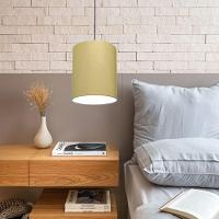 Kit/3 Lustre Pendente Cilíndrico Md-4012 Cúpula Em Tecido 18x25cm Algodão Crú - Bivolt - 4