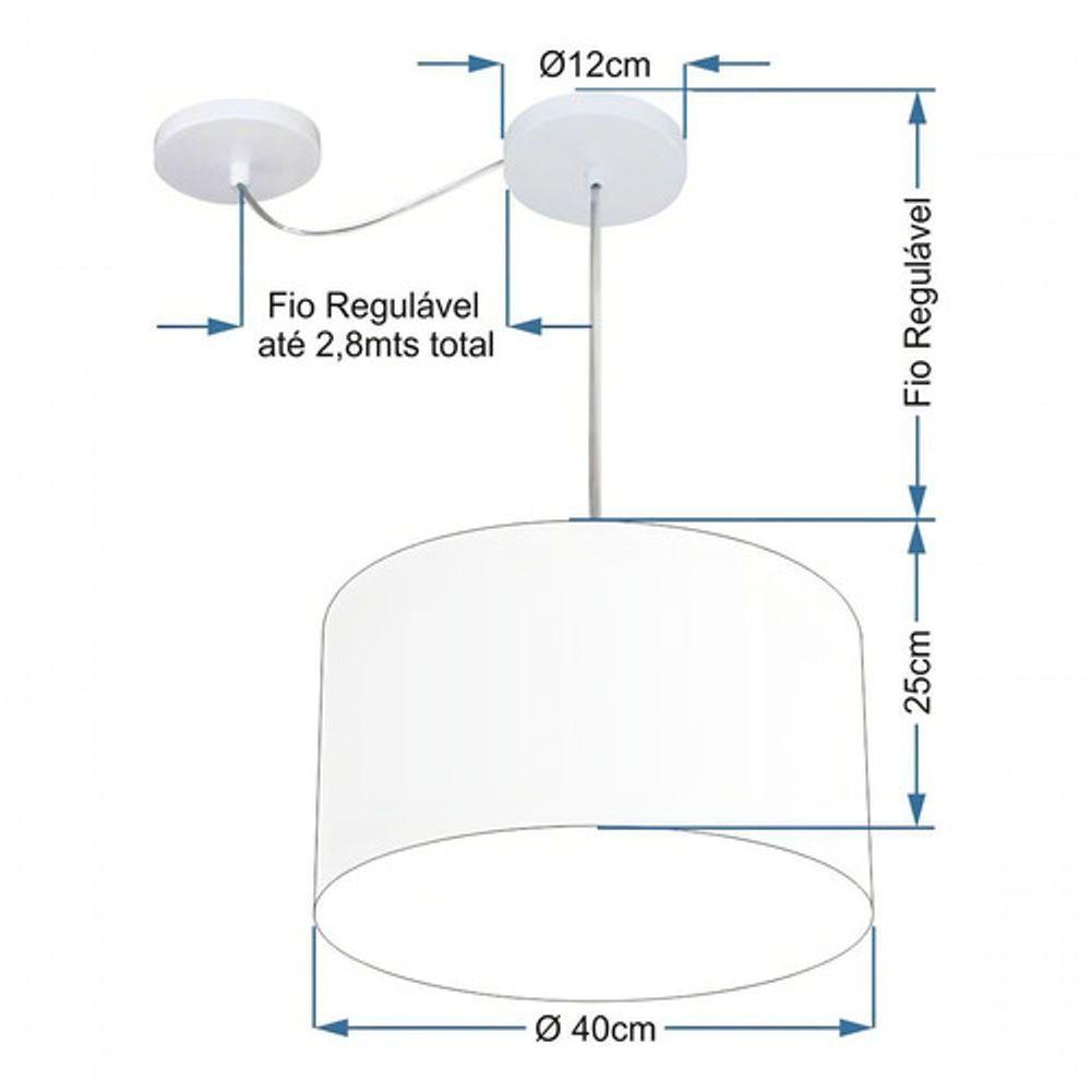 Lustre Pendente Cilíndrico Com Desvio De Centro Md-4163 Cúpula Em Tecido 40x25cm Branco - Bivolt - 4