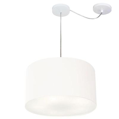 Lustre Pendente Cilíndrico Com Desvio De Centro Md-4163 Cúpula Em Tecido 40x25cm Branco - Bivolt