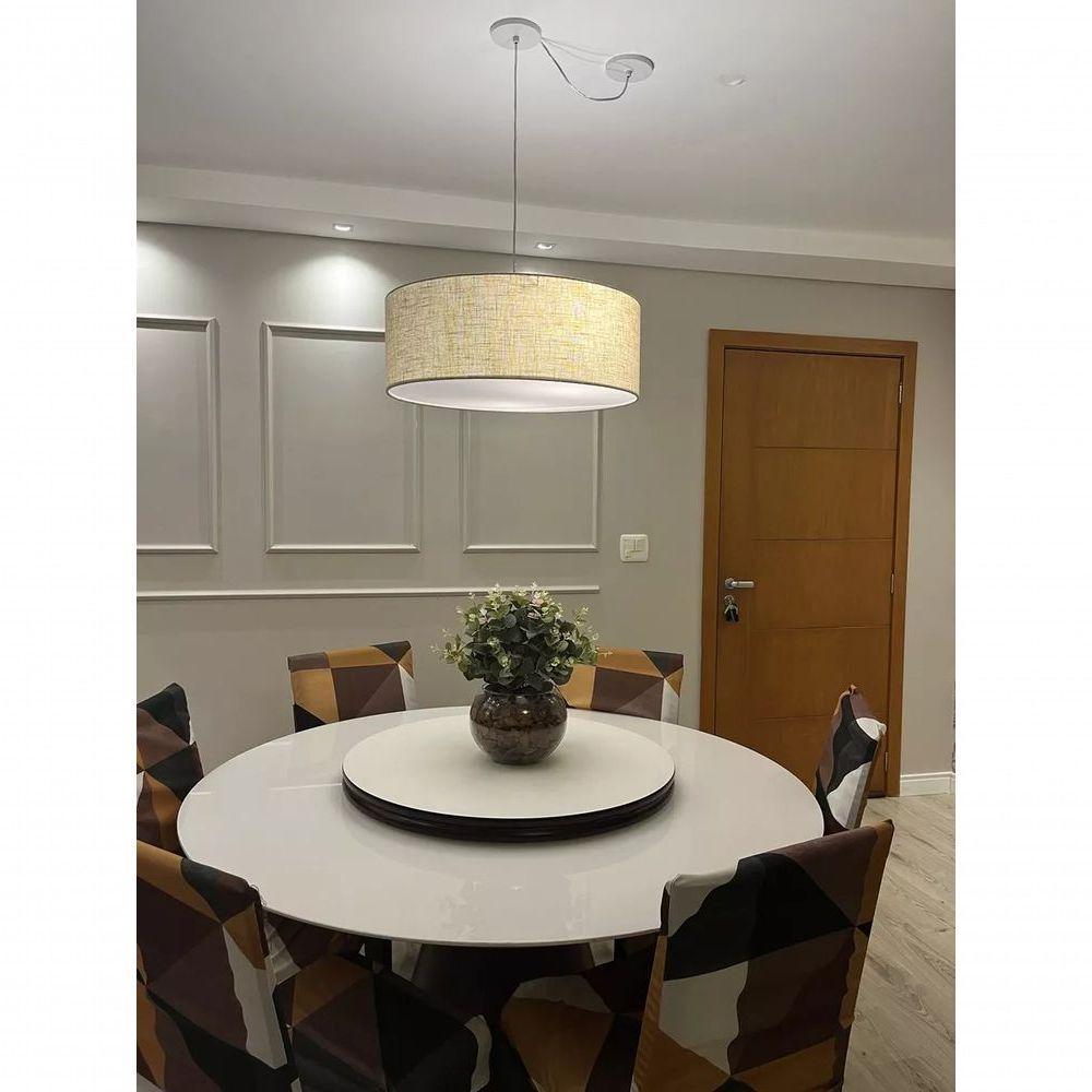 Lustre Pendente Cilíndrico Com Desvio De Centro Md-4151 Cúpula 50x25cm Rustico Bege - Bivolt - 1