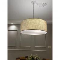 Lustre Pendente Cilíndrico Com Desvio De Centro Md-4151 Cúpula 50x25cm Rustico Bege - Bivolt - 3