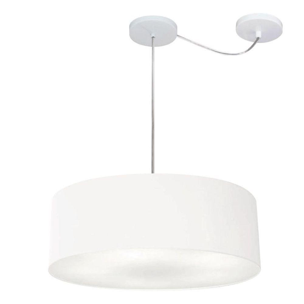 Lustre Pendente Cilíndrico Com Desvio Md-4222 Cúpula Em Tecido 45x15cm Branco - Bivolt - 1