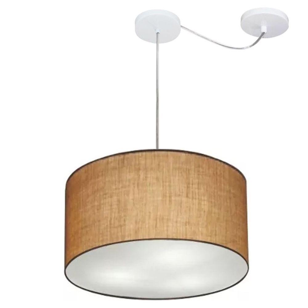 Lustre Pendente Cilíndrico Com Desvio De Centro Md-4166 Cúpula Em Tecido 40x25cm Palha - Bivolt - 1
