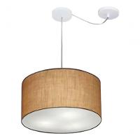 Lustre Pendente Cilíndrico Com Desvio De Centro Md-4166 Cúpula Em Tecido 40x25cm Palha - Bivolt - 3