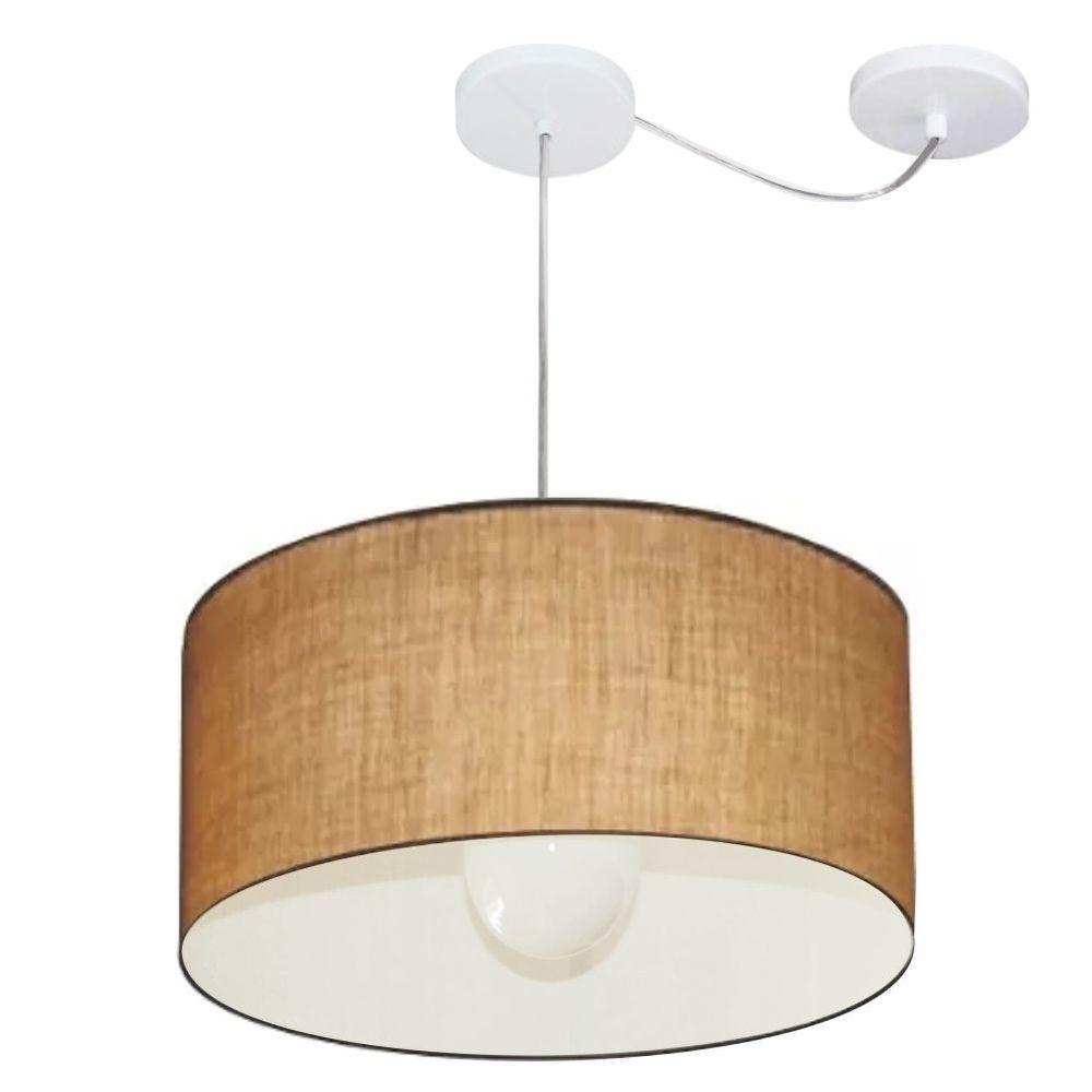 Lustre Pendente Cilíndrico Com Desvio Md-4228 Cúpula Em Tecido 45x25cm Palha - Bivolt - 1