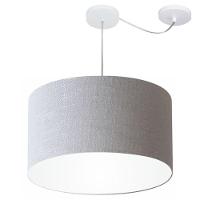 Lustre Pendente Cilíndrico Com Desvio De Centro Md-4168 Cúpula Em Tecido 60x30cm Rustico Cinza - Bivolt - 1