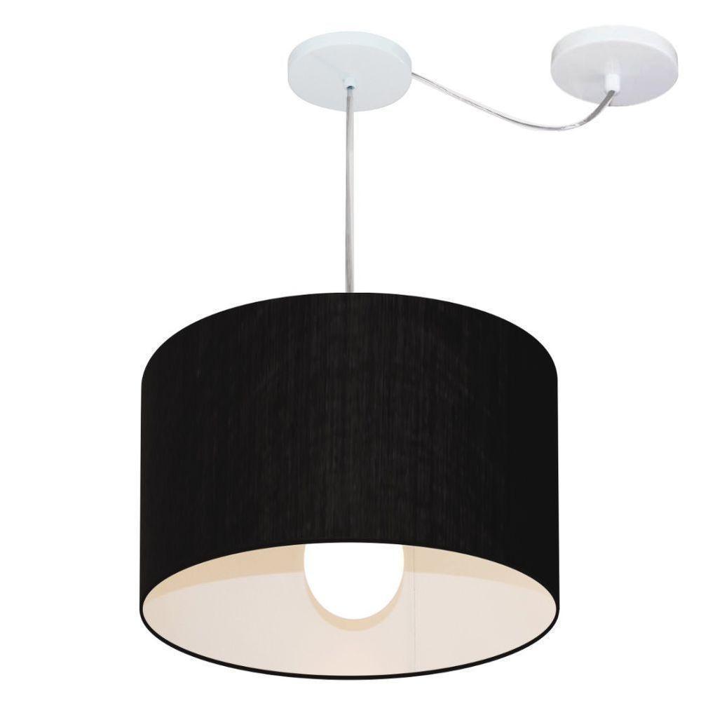 Lustre Pendente Cilíndrico Com Desvio Md-4226 Cúpula Em Tecido 40x25cm Preto - Bivolt - 1
