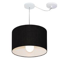 Lustre Pendente Cilíndrico Com Desvio Md-4226 Cúpula Em Tecido 40x25cm Preto - Bivolt - 1