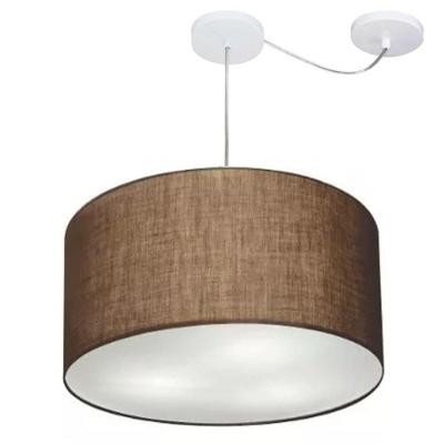 Lustre Pendente Cilíndrico Com Desvio De Centro Md-4168 Cúpula Em Tecido 60x30cm Café - Bivolt