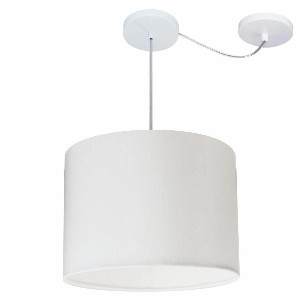 Lustre Pendente Cilíndrico Com Desvio Md-4227 Cúpula Em Tecido 40x30cm Branco - Bivolt - 1