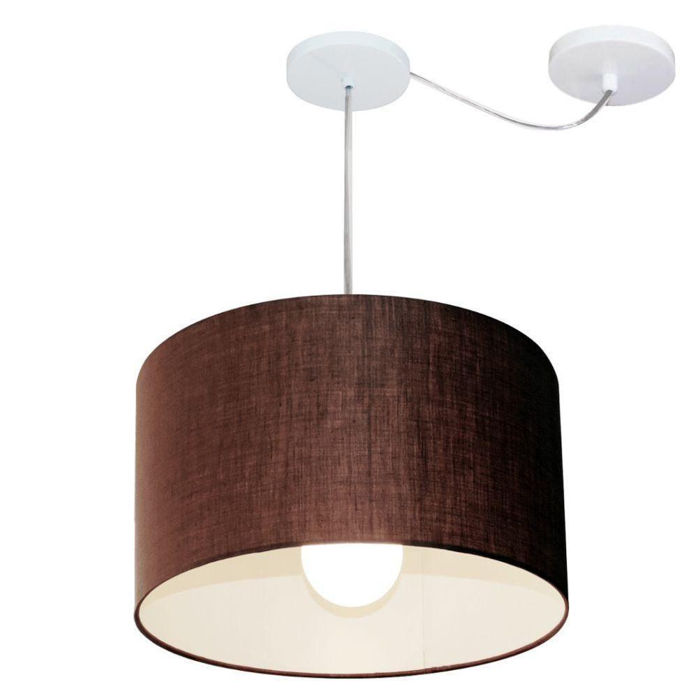 Lustre Pendente Cilíndrico Com Desvio Md-4226 Cúpula Em Tecido 40x25cm Café - Bivolt - 1