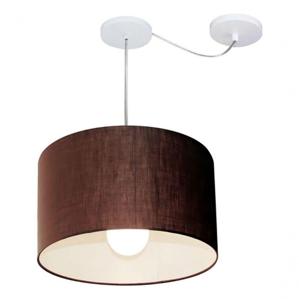 Lustre Pendente Cilíndrico Com Desvio Md-4226 Cúpula Em Tecido 40x25cm Café - Bivolt - 3