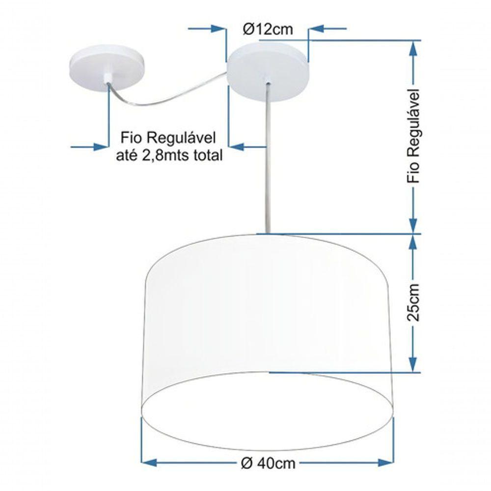Lustre Pendente Cilíndrico Com Desvio Md-4226 Cúpula Em Tecido 40x25cm Café - Bivolt - 4