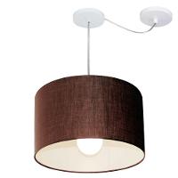 Lustre Pendente Cilíndrico Com Desvio Md-4226 Cúpula Em Tecido 40x25cm Café - Bivolt - 1