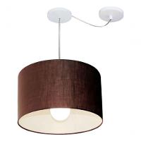 Lustre Pendente Cilíndrico Com Desvio Md-4226 Cúpula Em Tecido 40x25cm Café - Bivolt - 3