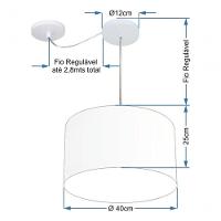 Lustre Pendente Cilíndrico Com Desvio Md-4226 Cúpula Em Tecido 40x25cm Café - Bivolt - 4