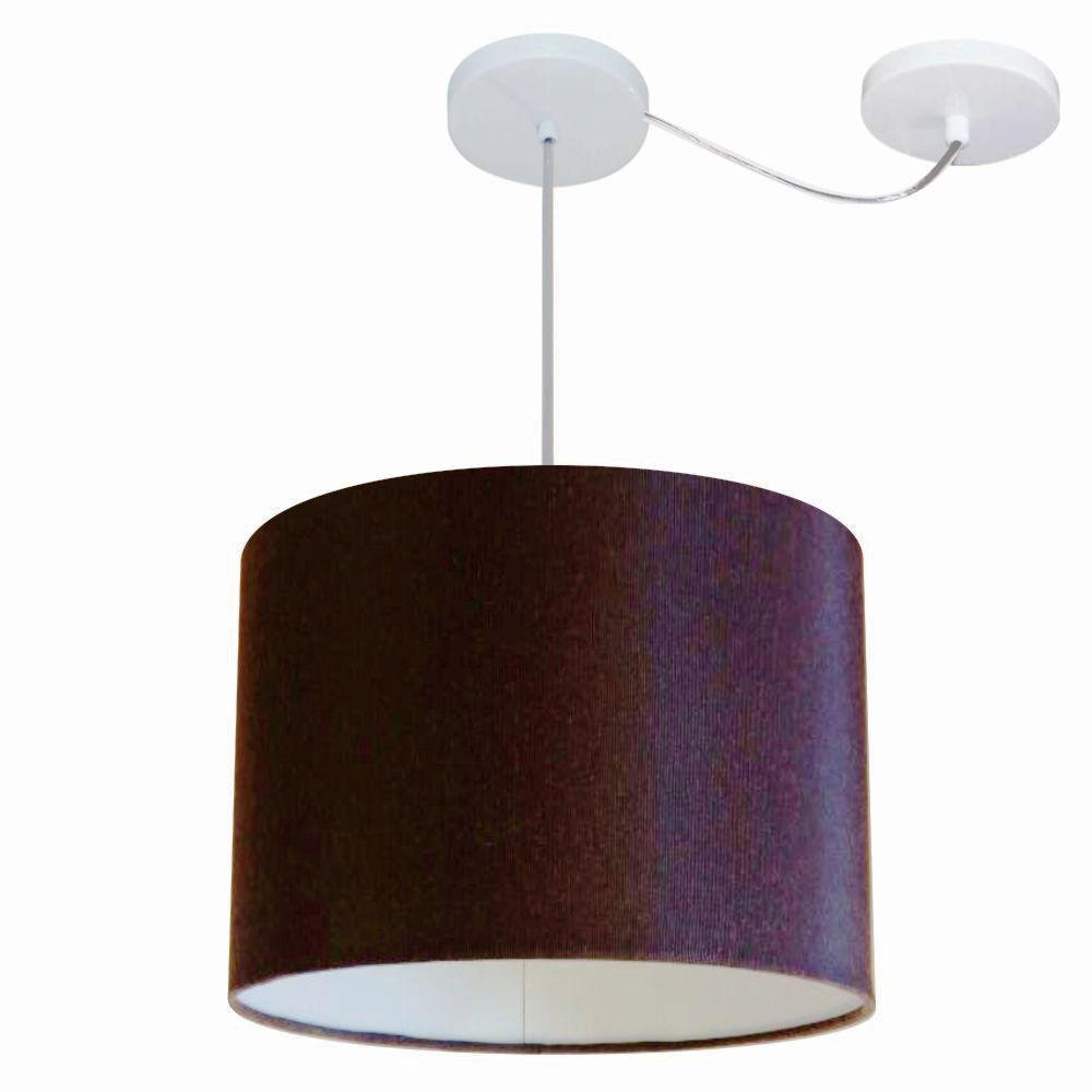 Lustre Pendente Cilíndrico Com Desvio Md-4227 Cúpula Em Tecido 40x30cm Café - Bivolt - 1