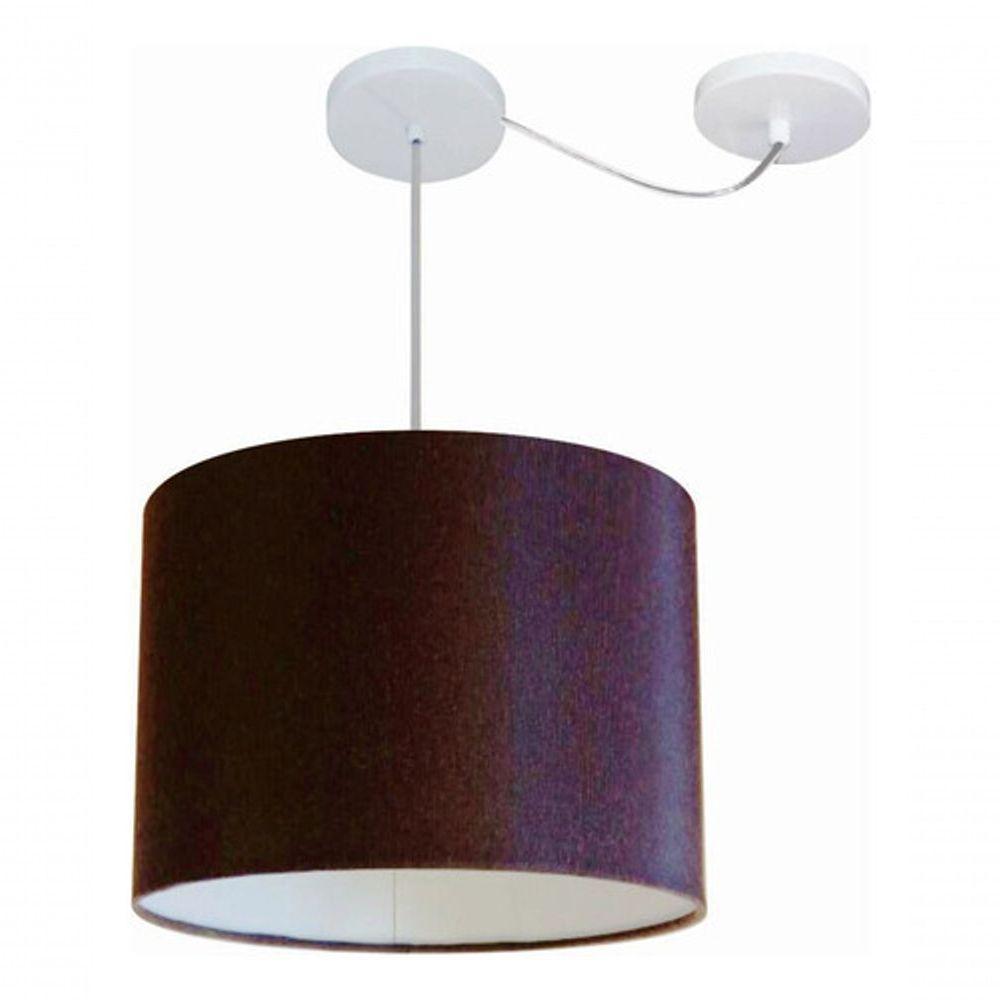 Lustre Pendente Cilíndrico Com Desvio Md-4227 Cúpula Em Tecido 40x30cm Café - Bivolt - 3