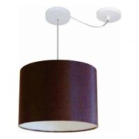 Lustre Pendente Cilíndrico Com Desvio Md-4227 Cúpula Em Tecido 40x30cm Café - Bivolt - 3
