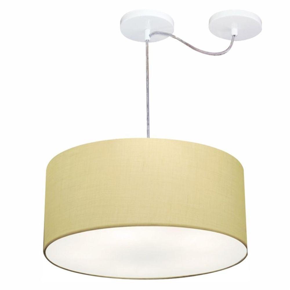 Lustre Pendente Cilíndrico Com Desvio De Centro Md-4151 Cúpula Em Tecido 50x25cm Algodão Crú - Bivolt - 1