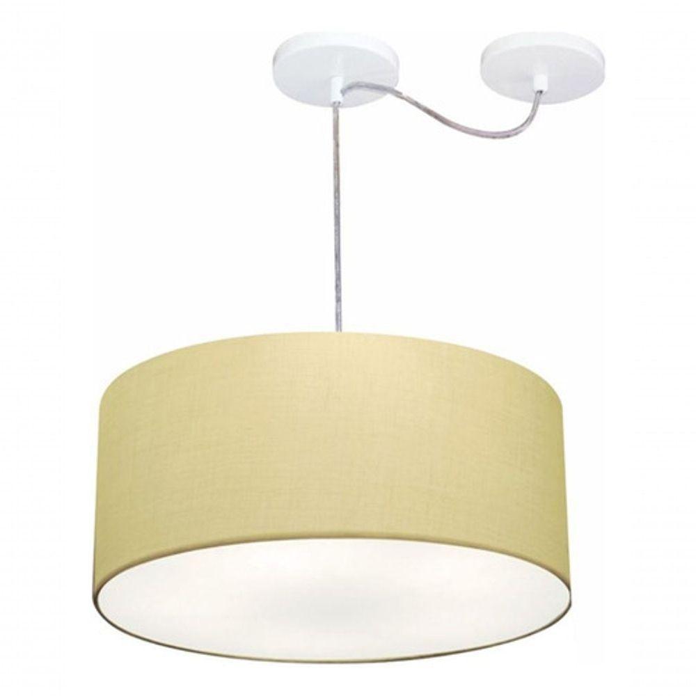 Lustre Pendente Cilíndrico Com Desvio De Centro Md-4151 Cúpula Em Tecido 50x25cm Algodão Crú - Bivolt - 3
