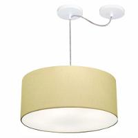 Lustre Pendente Cilíndrico Com Desvio De Centro Md-4151 Cúpula Em Tecido 50x25cm Algodão Crú - Bivolt - 1