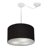 Lustre Pendente Cilíndrico Com Desvio De Centro Md-4166 Cúpula Em Tecido 40x25cm Preto - Bivolt - 3