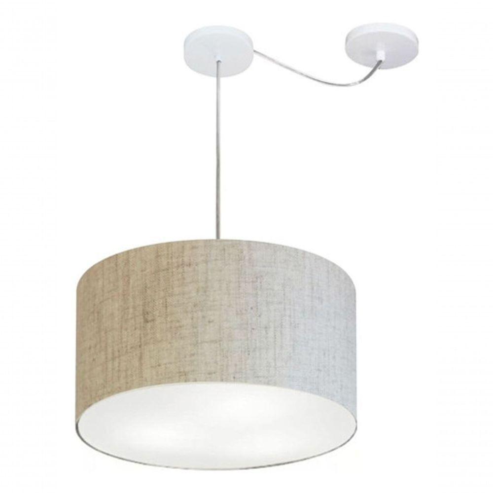 Lustre Pendente Cilíndrico Com Desvio De Centro Md-4166 Cúpula Em Tecido 40x25cm Rustico Bege - Bivolt - 3